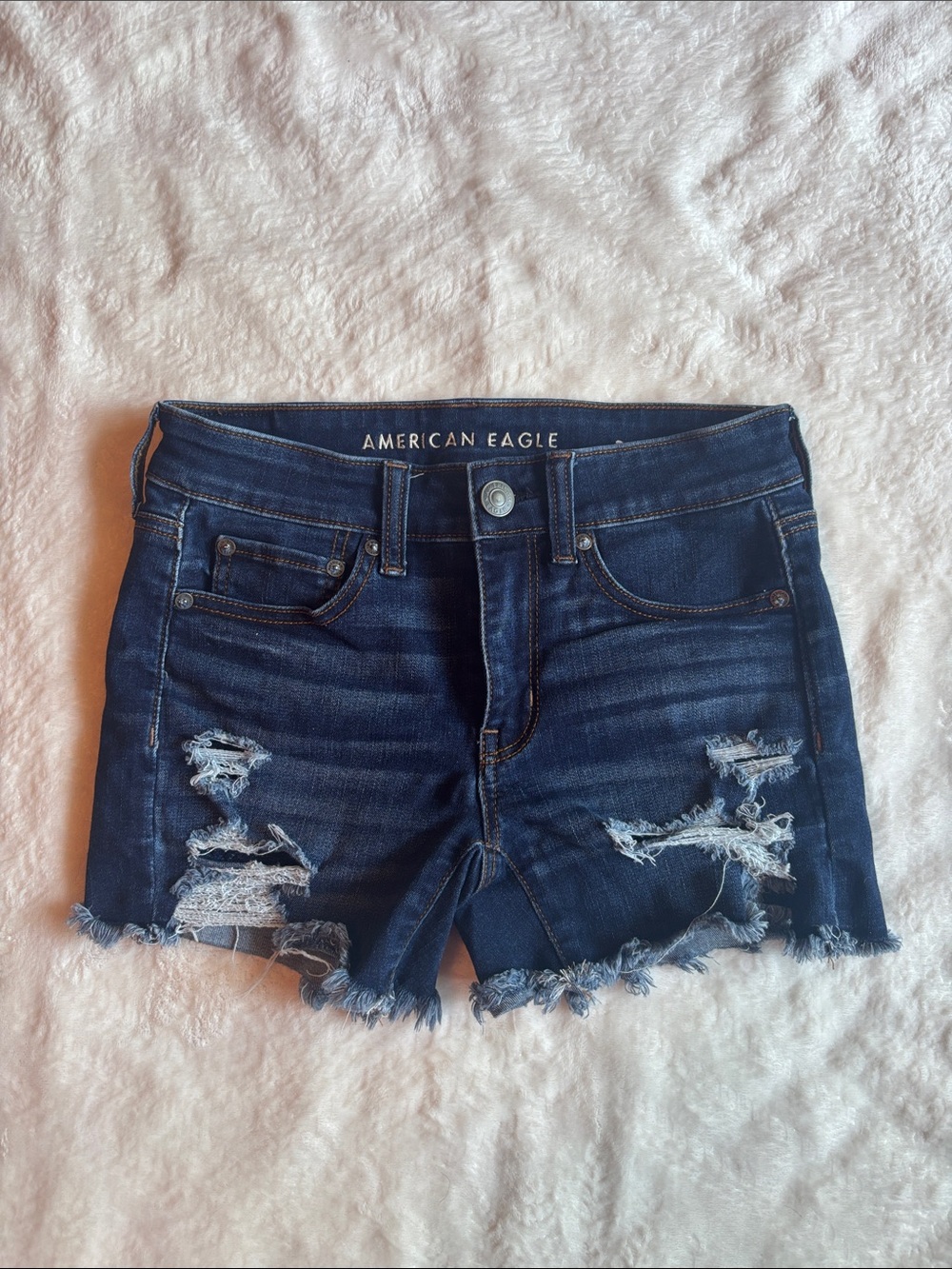 American Eagle Outfitters Dark Indigo Distressed Jean Shorts